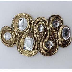 Vintage Handcrafted Gold-Tone Belt Buckle Set with Seven Large Rhinestones